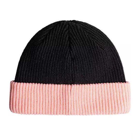 Roxy Women's Freja Beanie Black Pink Double Layer Rib-Knit Acrylic Cozy NWT Hat - Picture 7 of 9
